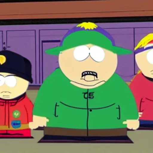 Image similar to Eminem in a scene from South Park as Eric Cartman