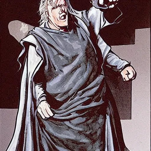 Prompt: gary busey as a wizard in flowing robes, highly detailed, ink, heavy ink!!!!!! mike mignola