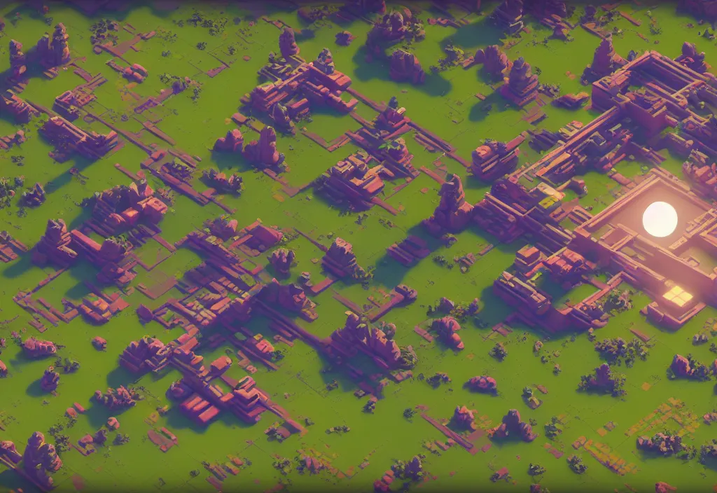 Image similar to isometric magicavoxel no mans sky castle cinematic lighting, 4k