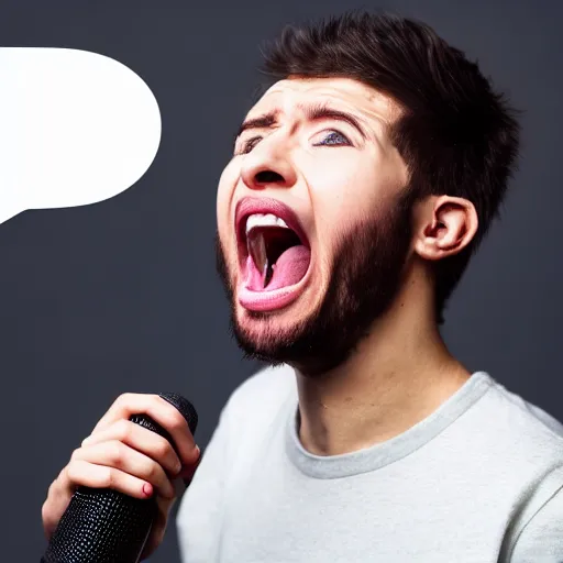 Prompt: a youtuber screaming into the microphone, having a mental breakdown