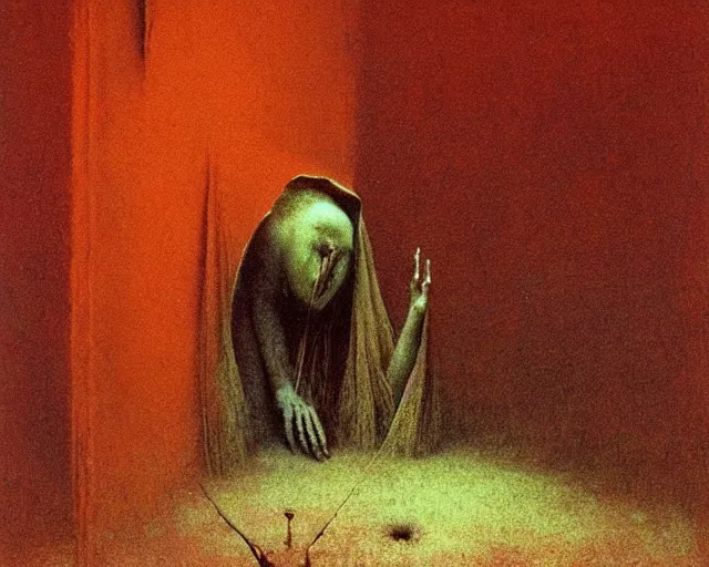 Prompt: by francis bacon, beksinski, mystical redscale photography evocative. horrid, abominable, disgusting, vile, revolting, fanged creature