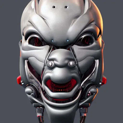 Image similar to a portrait of a futuristic robot oni mask, 4 k, realistic, detailed, render, biopunk