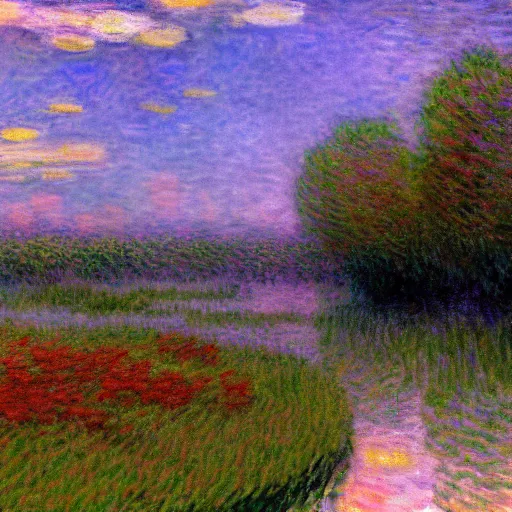 Image similar to a serial experiments lain inspired Claude Monet scenery artwork