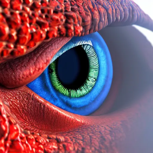 Image similar to big blue eye of ancient red dragon, close-up, high detail 3d model, Octane render, octane, 4k