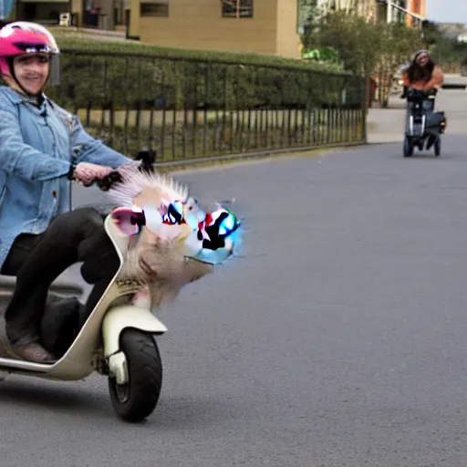 Prompt: a pig on a scooter