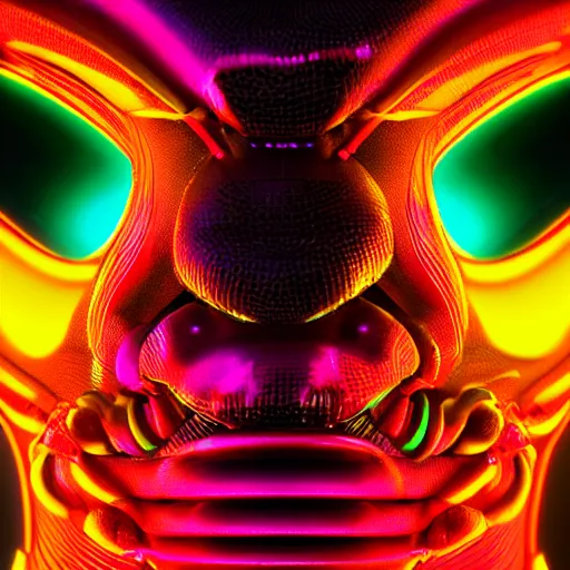 Image similar to synthwave insect alien face with neon tattos, detailed face, sharp focus, synthwave art, aesthetic, octane render, raw, cinematic