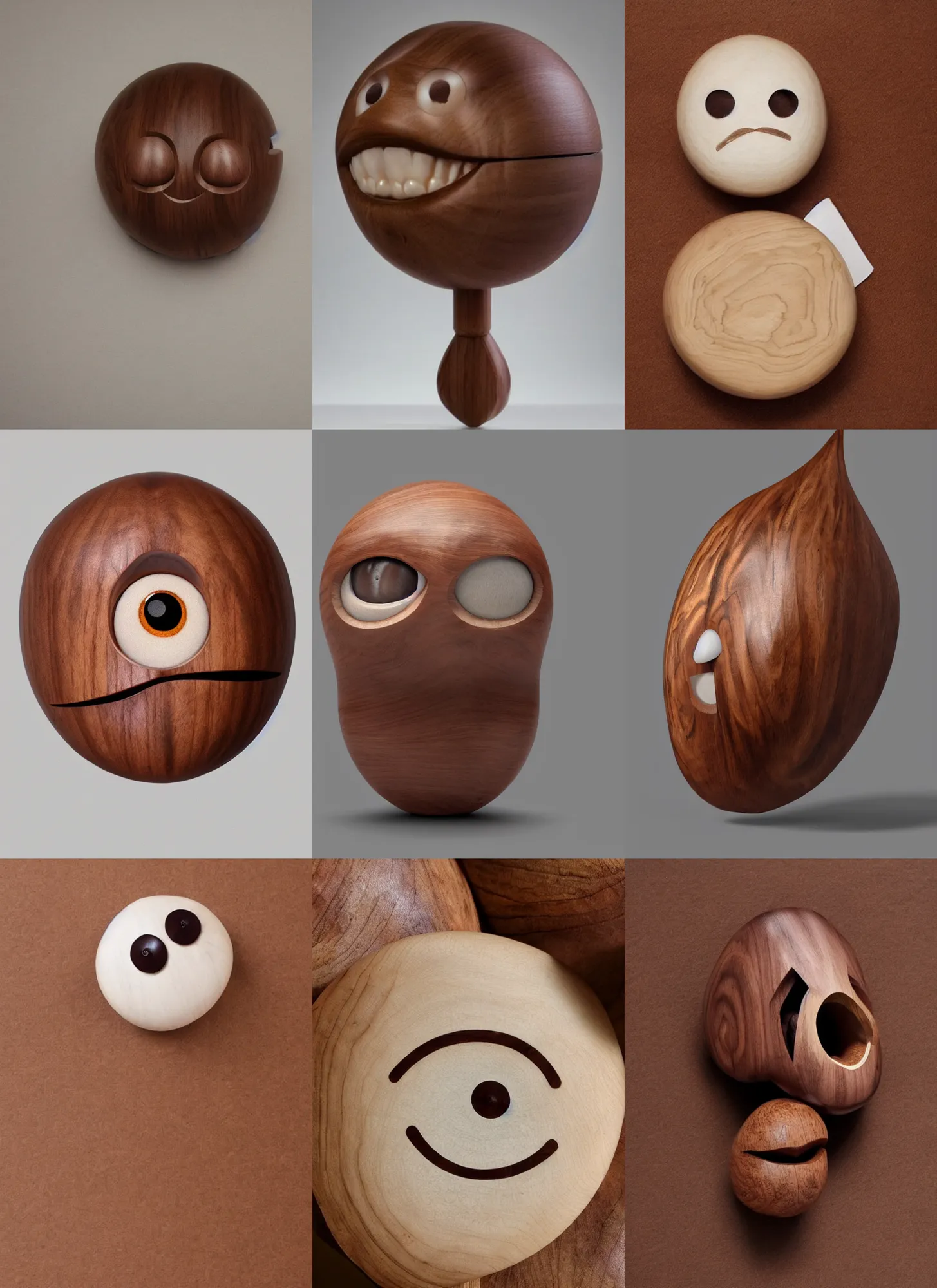 Prompt: a stern round large walnut with two stern eyes and a mouth without a nose, white background, artstation, pinterest, detailed product photo, 3 / 4 pose