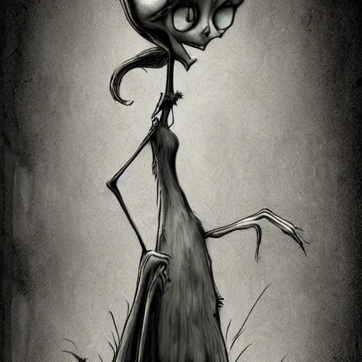 Image similar to grunge cartoon drawing of a plushie by - michael karcz , in the style of corpse bride, loony toons style, horror themed, detailed, elegant, intricate