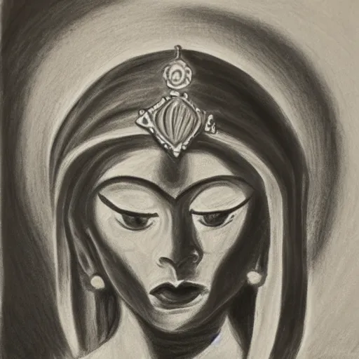 Prompt: depiction of the goddess Kali, Chiaroscuro art, charcoal