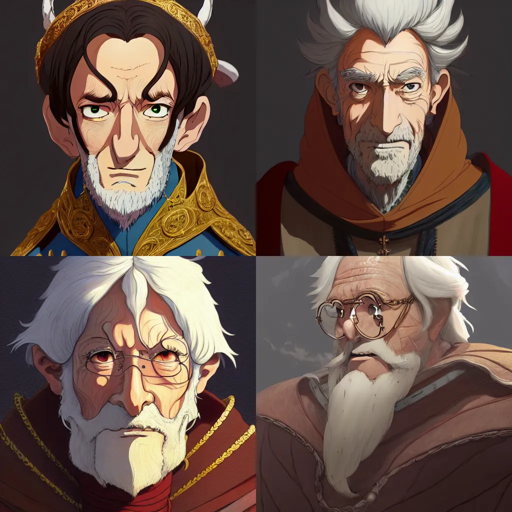 Prompt: portrait of a medieval old king, artstation, cartoon, elegant, highly detailed, digital painting, art by ghibli, makoto shinkai!!, don bluth, fujita goro, giraud!!, akihiko yoshida!, fadeev 8 k