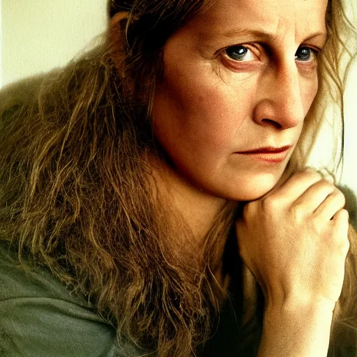 Prompt: high quality high detail portrait by annie leibovitz, hd, unsettling look in the eyes, photorealistic lighting