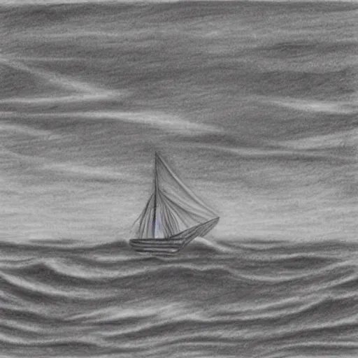 Prompt: A ship on a deserted island, realistic pencil drawing on white background