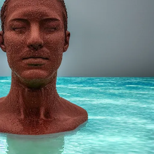 Prompt: a giant sculpture made out of water of a human head on the ocean, made purely out of water, cinematic, in the style of johnson tsang, long shot, hyper detailed, hyper realistic, ray tracing, 8 k resolution, sharp focus, realistic water, award winning