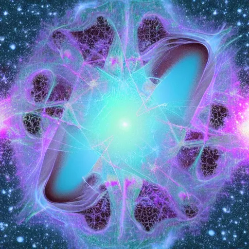 Image similar to surreal fractal image of the structure of an atom imagined as a galaxy