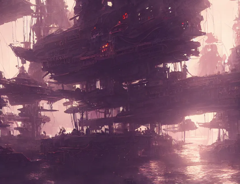 Image similar to pirates in a cyberpunk themed ship unreal render cinematic lighting art by bussiere rutkowski andreas rocha