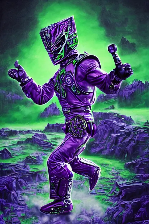 Image similar to portrait of cowboy johnny cash as purple green optimus prime power ranger from transformers surfing tonic stimulant fluids on air guitar zord UFO hoverboard, intricate, highly detailed, smooth, artstation, digital illustration by Lisa Frank and Ruan Jia and Mandy Jurgens and Artgerm and Wayne Barlowe and Greg Rutkowski and Zdislav Beksinski