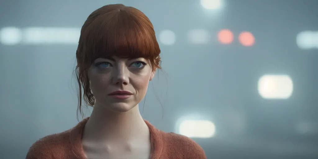 Prompt: headshot of emma stone in blade runner 2 0 4 9, cinematic film still