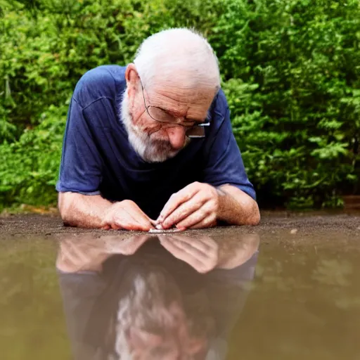 Image similar to old man finds a penny on the ground in a puddle of ick