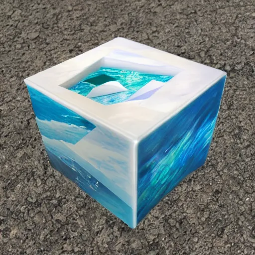 Prompt: the ocean shaped cube