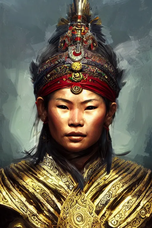 Image similar to Tibetan warrior, portrait, fierce, intricate, elegant, volumetric lighting, scenery, digital painting, highly detailed, artstation, sharp focus, illustration, concept art, ruan jia, steve mccurry