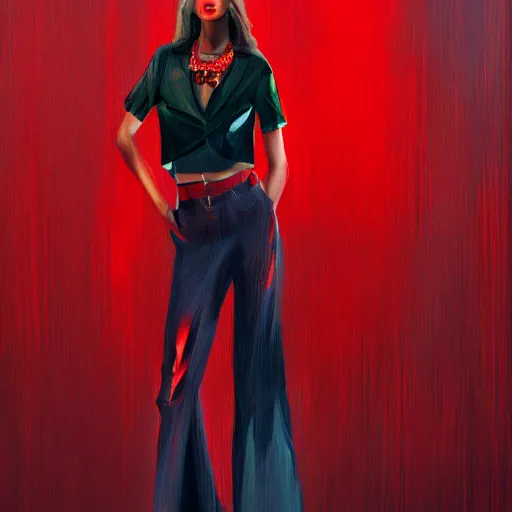 Image similar to red light fashion, gucci catwalk, oil painting, digital art, ultradetailed, artstation