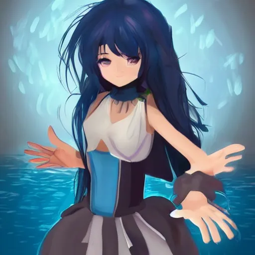 Prompt: concept art of a vtuber, upper-body, water themed, 2d, hd Pinterest