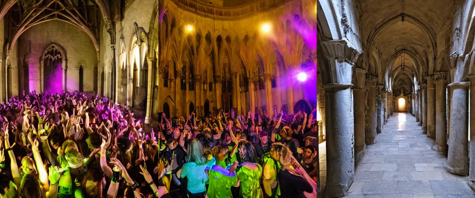 Prompt: a rave club in a cloister