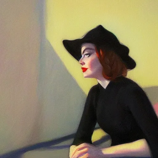 Image similar to a realistic flirty witch portrait, by edward hopper, new artstation artist,