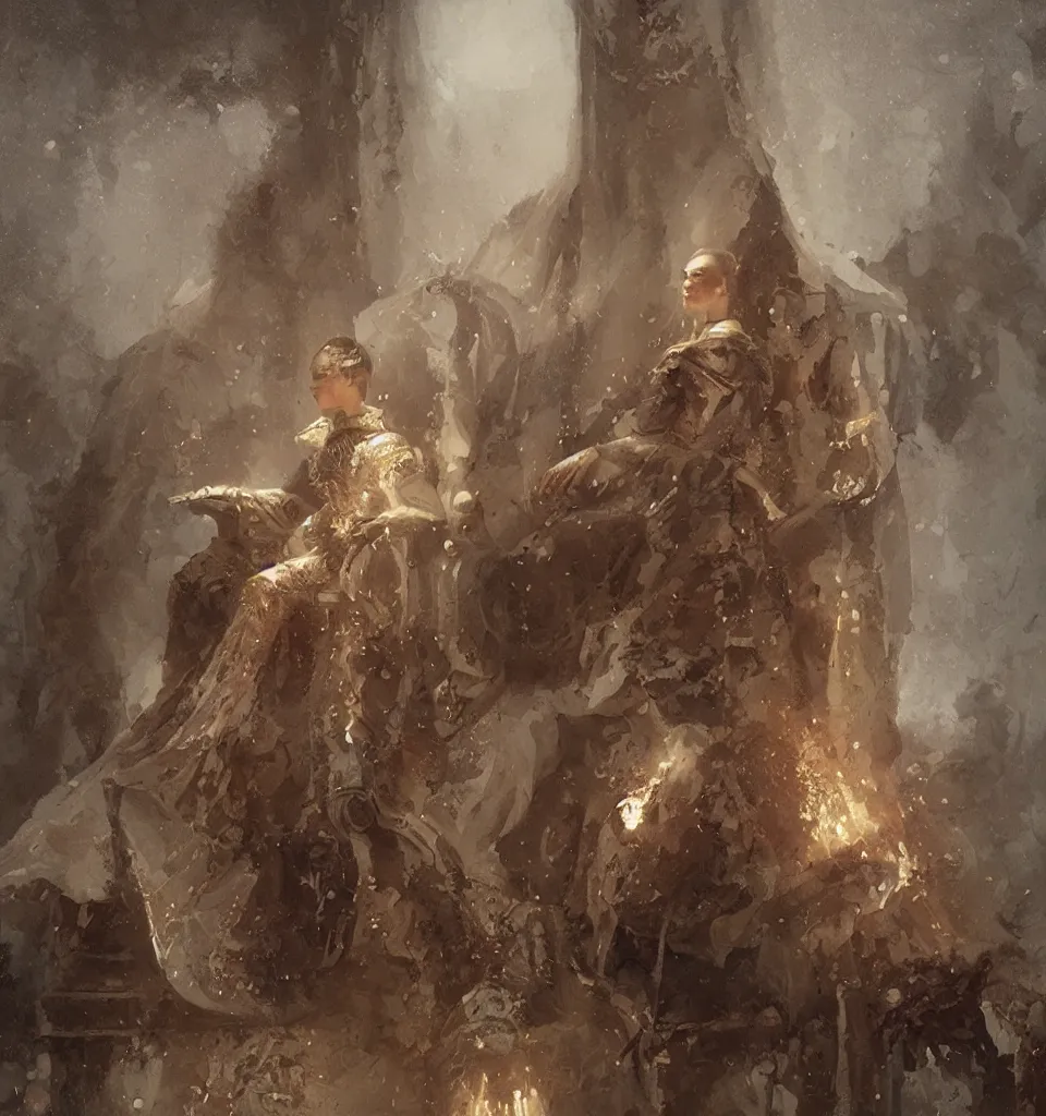 Image similar to splendid slavian comtessa portrait painting, greg rutkowski, on her throne