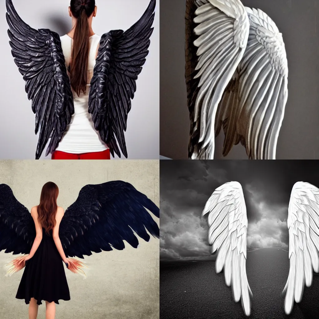Prompt: angel wings with devil tail