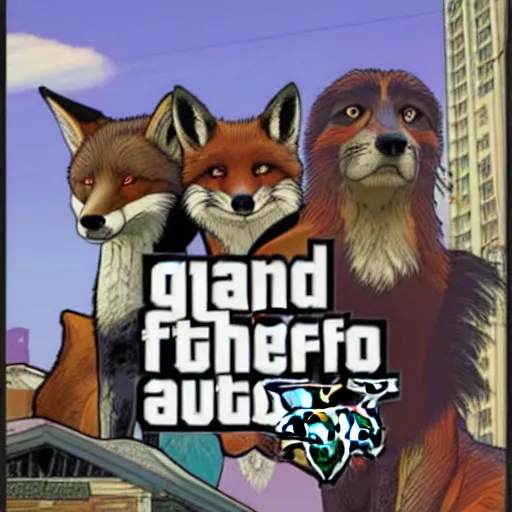 Image similar to fox as a GTA V cover art