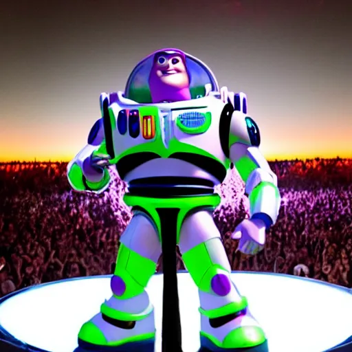 Image similar to buzz lightyear performing on his yeezus tour