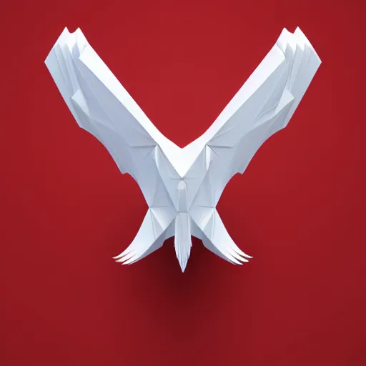 Image similar to low poly, vector, white eagle flying above an open book, icon, red background, cgsociety, artstation, octane render