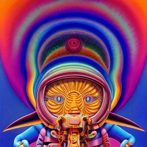 Image similar to psychedelic astronaut attaining enlightenment in the style of octavio ocampo naoto hattori, cg society, trending on artstation, award winning