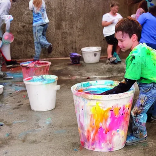 Prompt: remember when you fell in that bucket of paint?