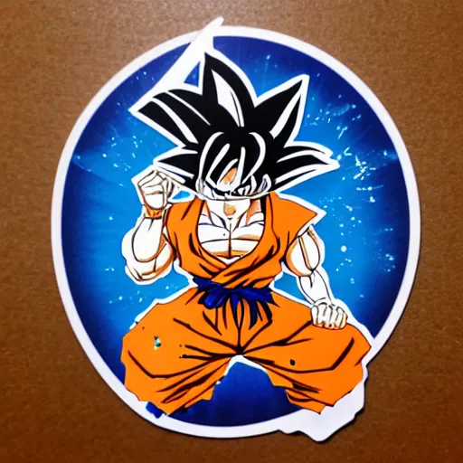 Prompt: die cut sticker, goku with a strawhat, splatter paint