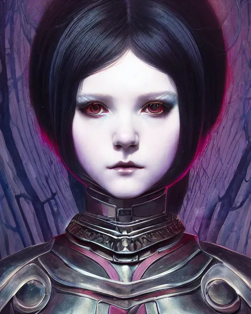 Image similar to portrait of beautiful cute young goth maiden girl with short white hairs in warhammer armor, art by ( ( ( kuvshinov ilya ) ) ) and wayne barlowe and gustav klimt and artgerm and wlop