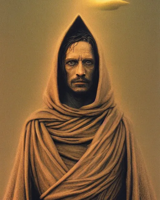 Prompt: portrait of paul atreides as messiah of dune, by beksinski and deville, intricate, hyperealistic, photoreal, 8 k resolution, modern high sharpness photo