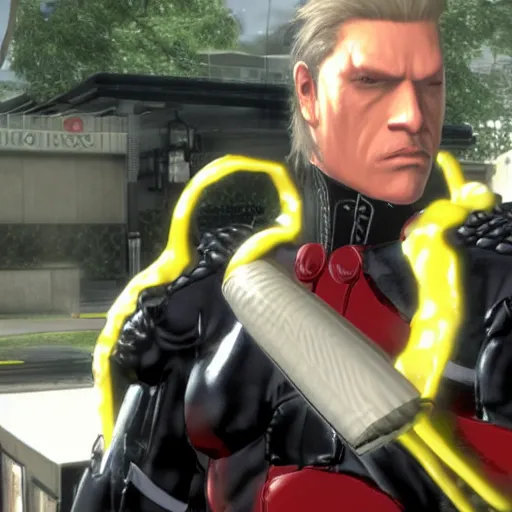 Prompt: senator armstrong from metal gear rising eating a hot dog