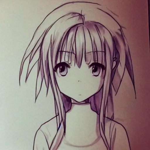 Image similar to cute anime girl, sketch, wavy hair