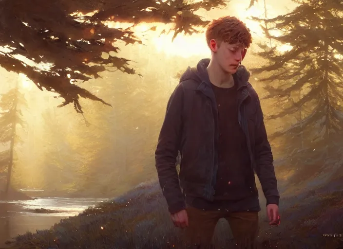 Image similar to highly detailed portrait of george mackay, in life is strange, stephen bliss, 8 k, unreal engine, fantasy art by greg rutkowski, loish, rhads, ferdinand knab, makoto shinkai and lois van baarle, ilya kuvshinov, rossdraws, tom bagshaw, global illumination, radiant light, detailed and intricate environment