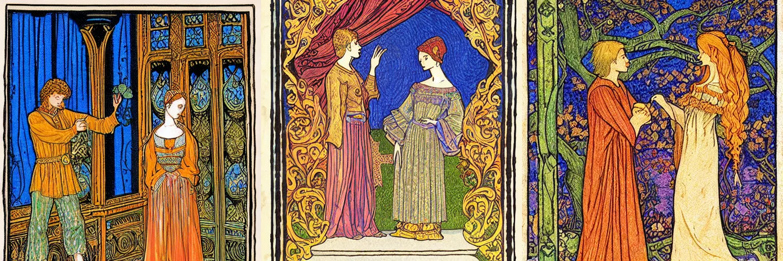 Prompt: Romeo and Juliet, illustrated by Ivan Bilibin