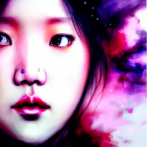 Image similar to roseanne park of blackpink, hyperrealistic portrait, bladerunner street, by karol bak and agnes cecile, fantasy art, photo realistic, dynamic lighting, artstation, poster, volumetric lighting, very detailed face, intricate complexity, rule of thirds, 8 k, award winning