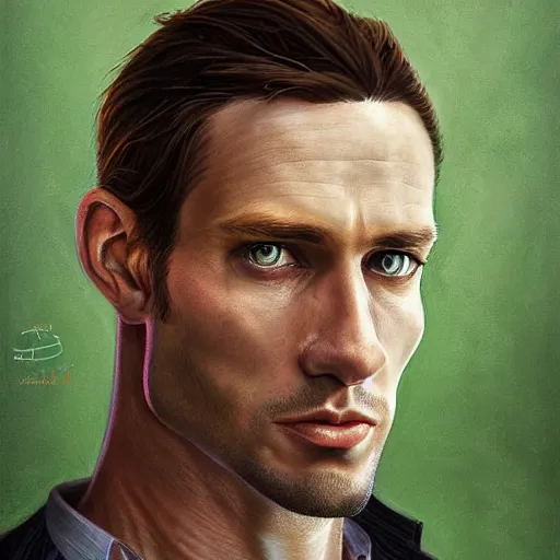 Image similar to portrait of a handsome man of 3 9 years old, green eyes, light brown, good looking, wide nose by david rutkowski, by artgem