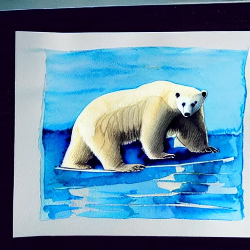 Image similar to a polar bear in water color