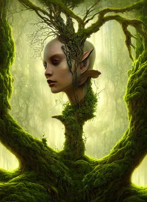 Prompt: Portrait of an Ancient Robot with a tree growing out of her head, patches of moss, translucent leaves, extremly detailed digital painting, in the style of Tomasz Alen Kopera and Fenghua Zhong and Peter Mohrbacher, mystical colors, rim light, beautiful lighting, 8k, stunning scene, raytracing, octane, trending on artstation