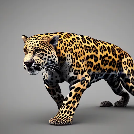 Image similar to a 3d low poly jaguar, realistic, unreal engine, octane render, cycles render