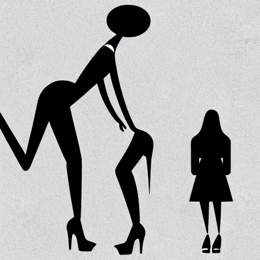 Image similar to book illustration of huge and hungry monster with women's legs wearing high heels, book illustration, monochromatic, white background, black and white image