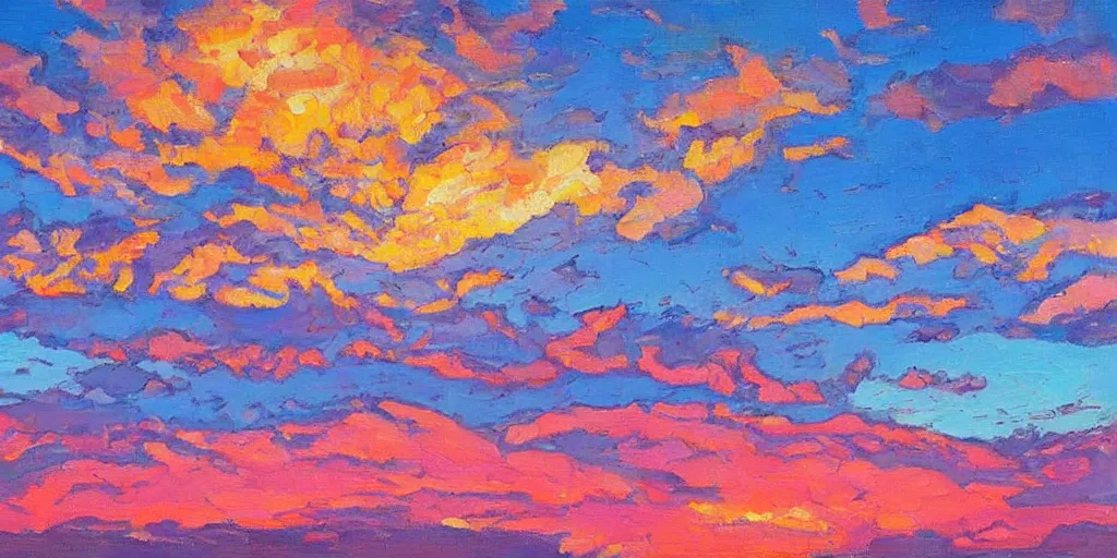 Prompt: oil painting of a cummulonimbus cloud on a pink sunset by erin hanson