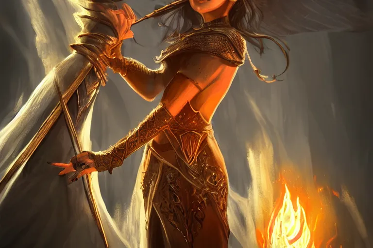 Prompt: ultra detailed fantasy, a beautiful magician with a fireball in right her hand, an ice sword in her left hand, realistic, dnd, rpg, lotr game design fanart by concept art, behance hd, artstation, deviantart, global illumination radiating a glowing aura global illumination ray tracing hdr render in unreal engine 5